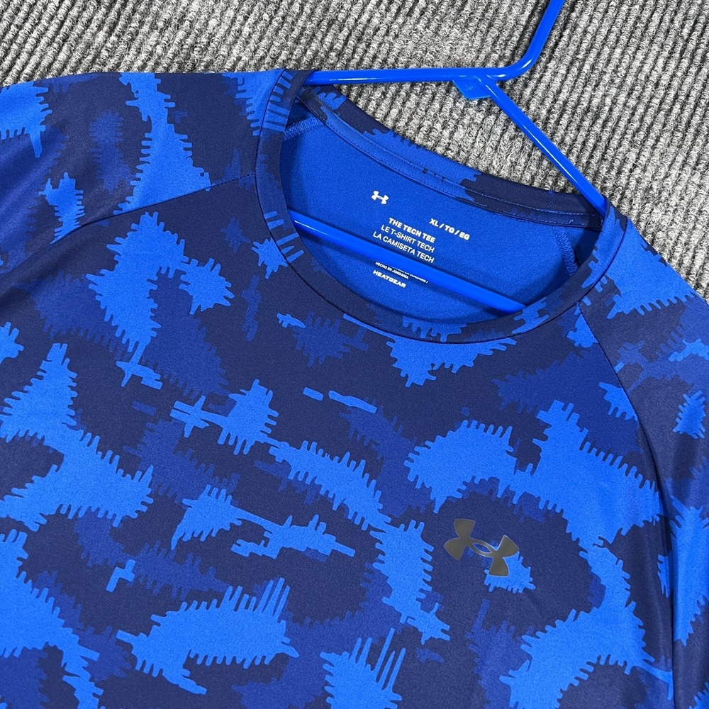 Under Armour Tech Tee Shirt Mens XL Blue Geometric Short Sleeve HeatGear Gym